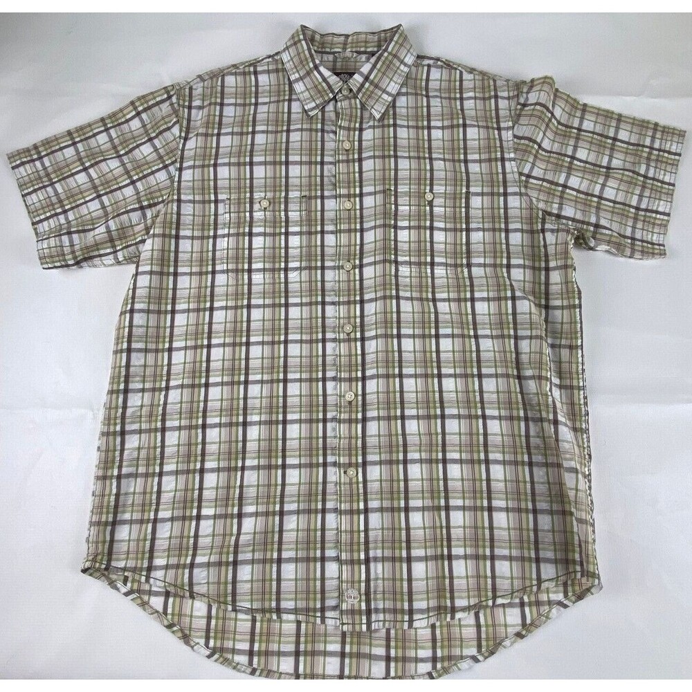 Timberland Mens button up t-shirt short sleeve large adult plaid collared